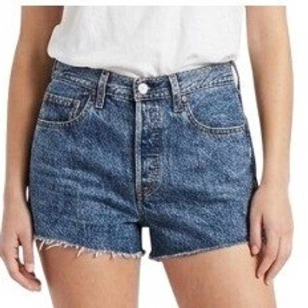 Levi's 501 Original Shorts Women's 29 Blue Medium Acid Wash High Rise Raw Hem